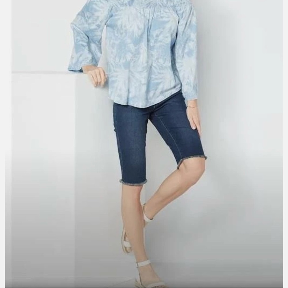 DG2 Diane Gilman Indigo Denim Classic Stretch Pull On Bermuda Shorts Women's L - Picture 9 of 10